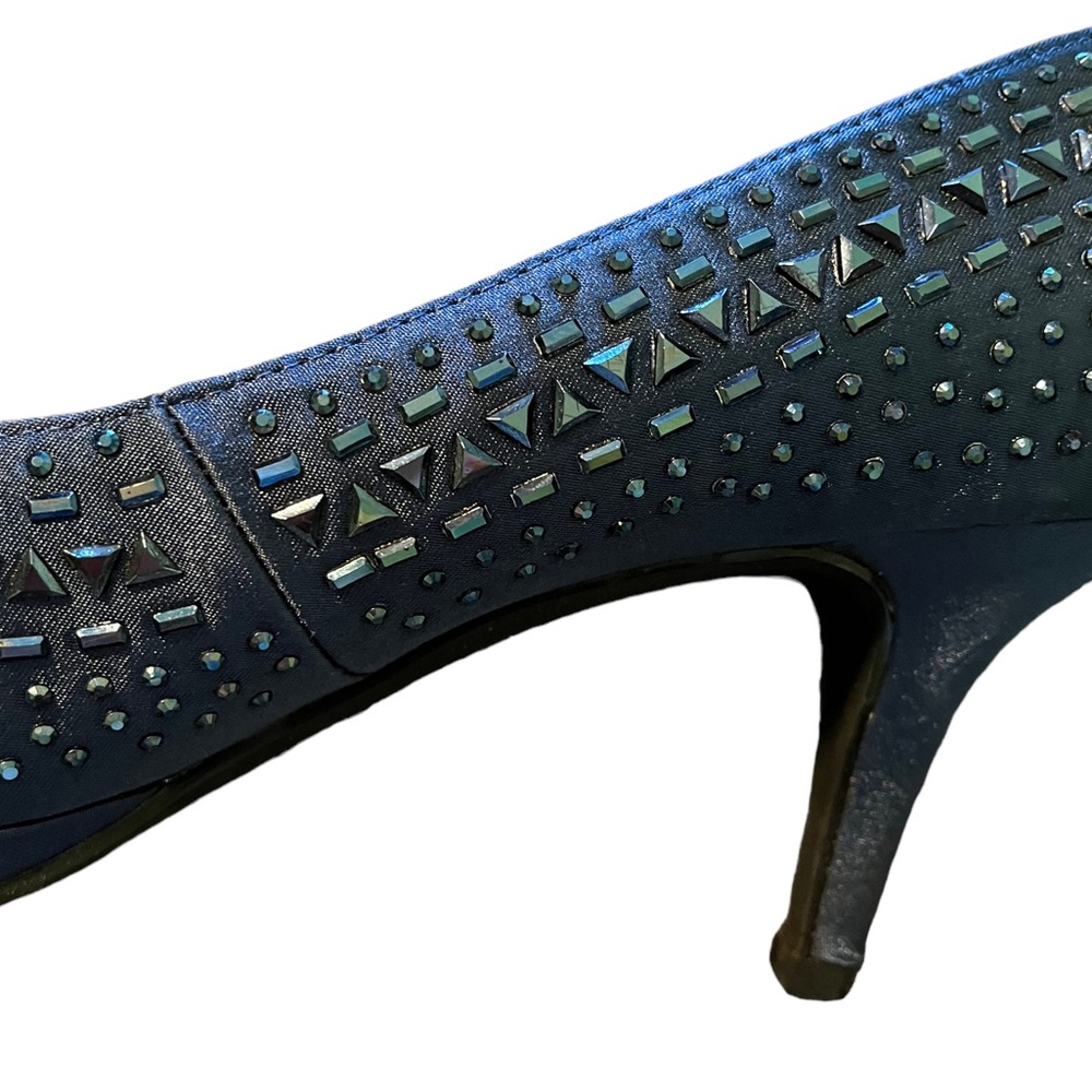 Navy Stone Kelly Katie Pumps SZ 8 New Year’s Eve - Picture 6 of 7